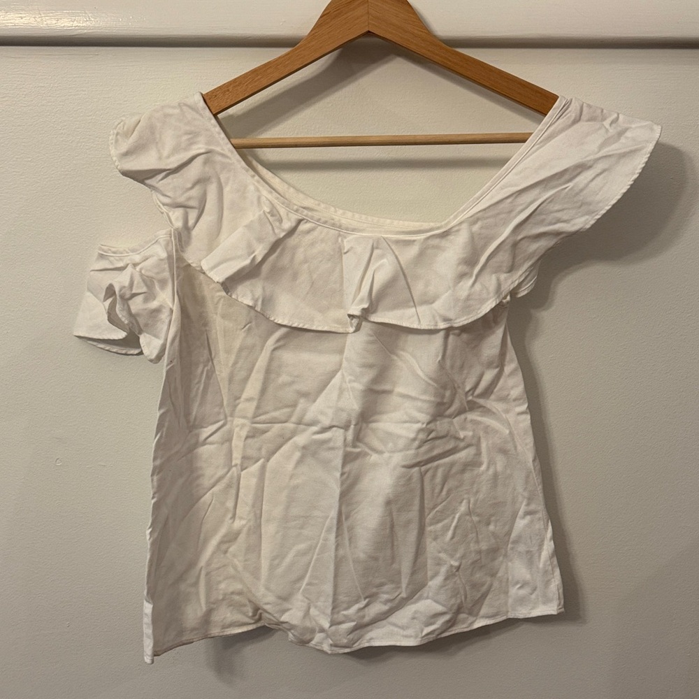 Madewell White Ruffle Off-Shoulder Blouse